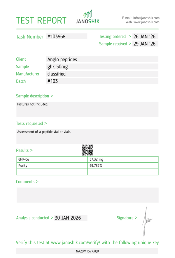 GHK-Cu – 50mg batch #104 premium Research Peptide