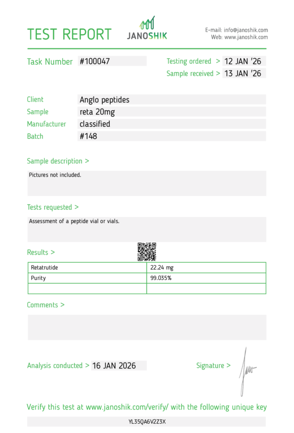 Retatrutide – 20mg BATCH #149 Research Peptide uk