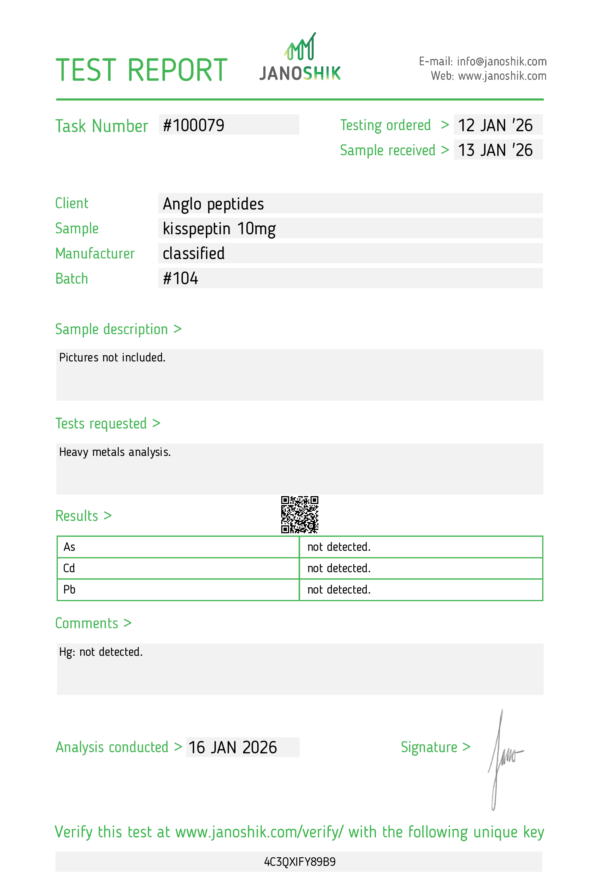 Kisspeptin – 10mg (batch 104) premium Research Peptide