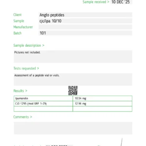 CJC-1295 Without DAC / Ipamorelin 10mg / 10 mg BATCH 101 RESEARCH PEPTIDES