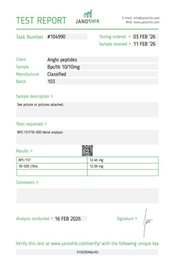 BPC-157 & TB4 Blend 10mg+10mg BATCH #103 premium Research Peptide