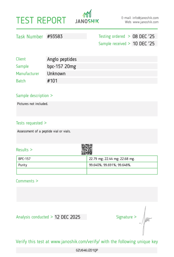 BPC-157 20mg |  BATCH 101 premium Research Peptide