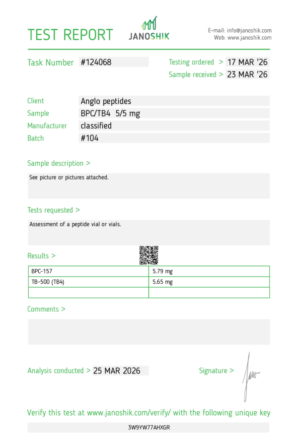 BPC-157 & TB4 Blend 5mg5mg batch 104 premium Research Peptide