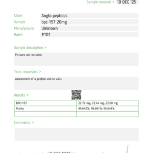 BPC-157 20mg |  BATCH 101 Research Peptide