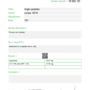 CJC-1295 Without DAC / Ipamorelin 10mg / 10 mg BATCH 101 RESEARCH PEPTIDES