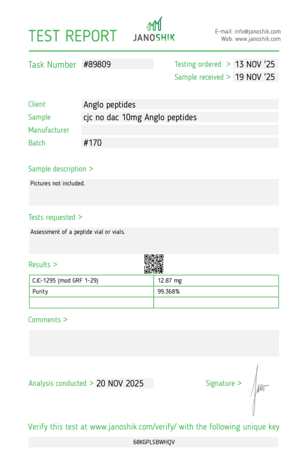 Cjc-1295 without dac 10mg(NEW BATCH #170) Research Peptide