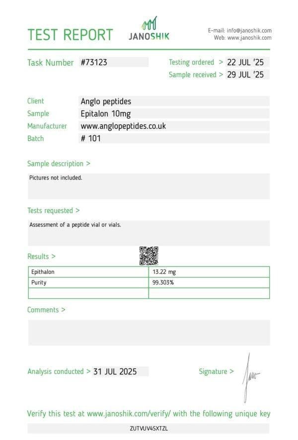 epitalon10mg Epitalon – 10mg ( BATCH #103) premium Research Peptide