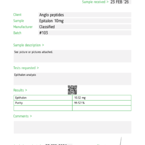 Epitalon  – 10mg ( BATCH #103) Research Peptide