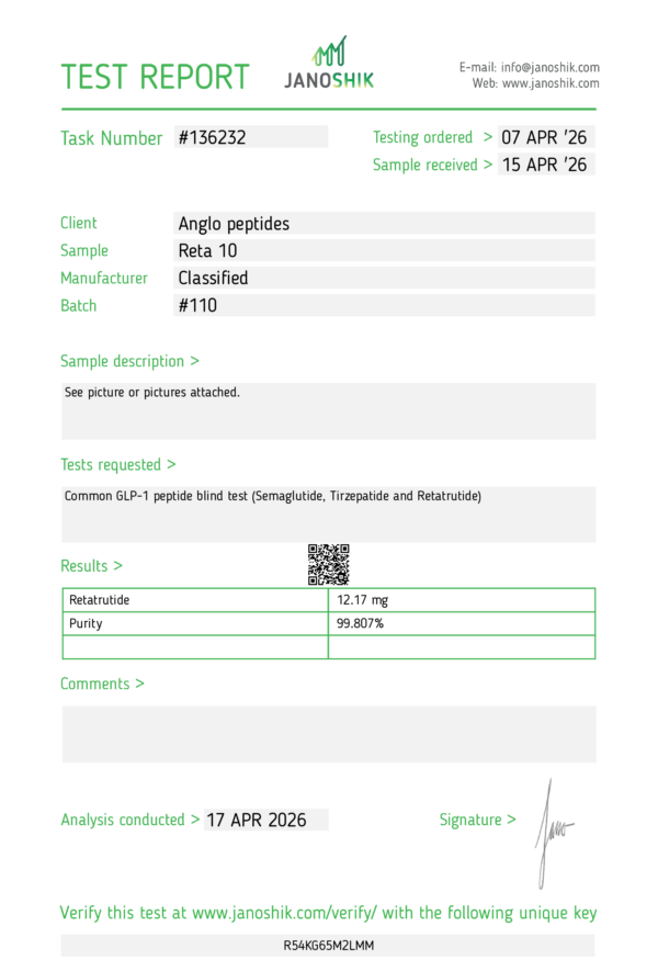 reta 10 110 Retatrutide 10mg | Research-Grade Peptides Batch 111 (awaiting test results 111)