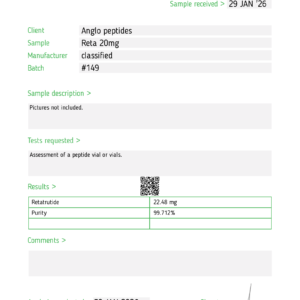 Retatrutide – 20mg BATCH #149 Research Peptide uk