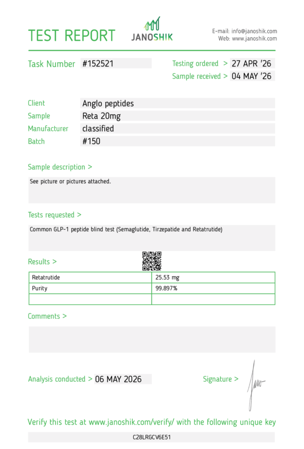 Retatrutide – 20mg BATCH #151 Research Peptide uk
