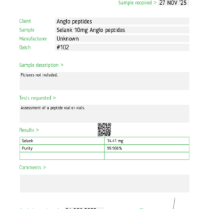 Selank Peptide 10mg (new batch #102) Research Peptide