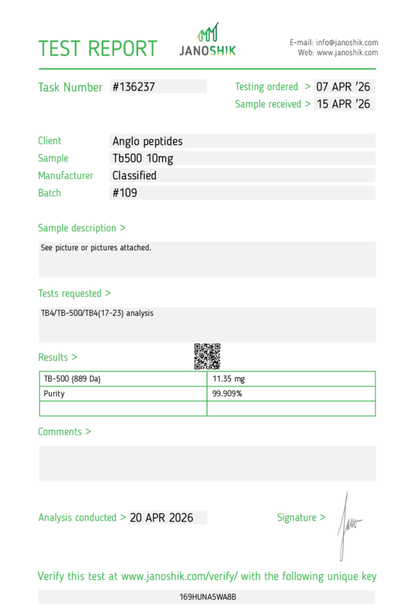tb500 109 TB-500 – 10mg premium Research Peptide batch 109