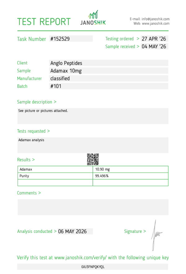ADAMAX 10mg research peptide (batch #101)