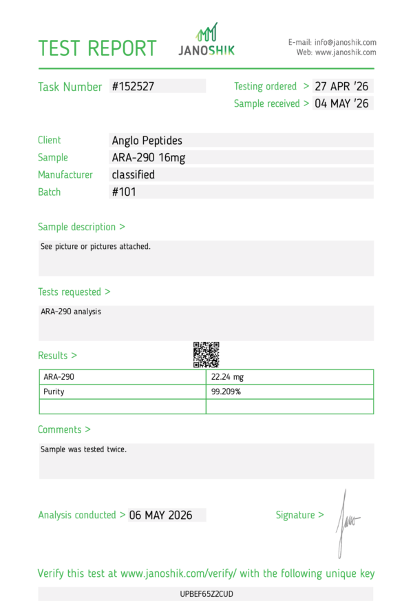 ARA-290 16mg (20mg)research peptide batch #101